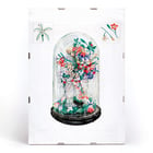 Wool Flowers Under Glass vibrant floral artwork by Frank J Mace. Poster of colorful flower bouquet under a glass dome titled Wool Flowers Under Glass by Frank J. Mace.