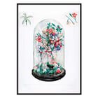 Wool Flowers Under Glass vibrant floral artwork by Frank J Mace. Poster of colorful flower bouquet under a glass dome titled Wool Flowers Under Glass by Frank J. Mace.