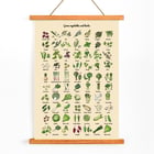 Illustrated poster of green vegetables and herbs by artist Green Vegetables and herbs poster A poster displaying various illustrated green vegetables and herbs titled Green Vegetables and Herbs.