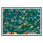 Grünes botanisches Muster von Owen Jones, lebendiges Blumenkunstwerk. Poster mit lebendigem Blumenmuster auf blaugrünem Hintergrund aus dem Kunstwerk „Green Botanical Pattern“ von Owen Jones.
