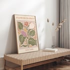 Colorful botanical illustration of flowers and leaves Flower Market New York by Moryarty Poster titled Flower Market - New York by Moryarty featuring a vibrant illustration of multicolored flowers and leaves.
