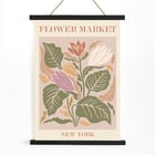Colorful botanical illustration of flowers and leaves Flower Market New York by Moryarty Poster titled Flower Market - New York by Moryarty featuring a vibrant illustration of multicolored flowers and leaves.