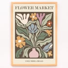 Colorful Floral Artwork Flower Market - Columbia Road by Moryarty Poster titled Flower Market - Columbia Road by Moryarty featuring a colorful abstract depiction of flowers in a vase.