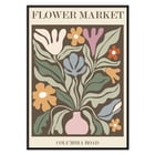 Colorful Floral Artwork Flower Market - Columbia Road by Moryarty Poster titled Flower Market - Columbia Road by Moryarty featuring a colorful abstract depiction of flowers in a vase.
