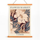 Floral artwork Flower Market - Nairobi by Moryarty Poster of Flower Market - Nairobi featuring an abstract floral design by Moryarty in soft brown, beige, and blue hues.