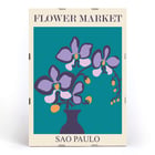 Purple flowers in a vase Flower Market Sao Paulo by Moryarty Poster of purple orchids in a vase with teal background titled Flower Market Sao Paulo by Moryarty.