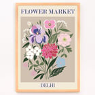 Colorful floral illustration displayed as artwork Flower Market - Delhi by Moryarty Poster of a floral arrangement with various colorful flowers titled Flower Market - Dehli by Moryarty.
