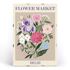 Colorful floral illustration displayed as artwork Flower Market - Delhi by Moryarty Poster of a floral arrangement with various colorful flowers titled Flower Market - Dehli by Moryarty.