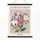 Colorful floral illustration displayed as artwork Flower Market - Delhi by Moryarty Poster of a floral arrangement with various colorful flowers titled Flower Market - Dehli by Moryarty.