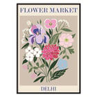 Colorful floral illustration displayed as artwork Flower Market - Delhi by Moryarty Poster of a floral arrangement with various colorful flowers titled Flower Market - Dehli by Moryarty.