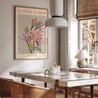 Bright colorful flowers illustrated on a beige background Flower Market Kyoto by Moryarty Poster featuring a colorful botanical illustration titled Flower Market - Kyoto by Moryarty.