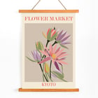 Bright colorful flowers illustrated on a beige background Flower Market Kyoto by Moryarty Poster featuring a colorful botanical illustration titled Flower Market - Kyoto by Moryarty.
