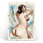 Expressionist artwork of a female nude by Carl Newman in watercolor style. Poster of a woman in a nude pose with vibrant colors by artist Carl Newman titled Female Nude.