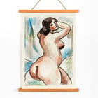 Expressionist artwork of a female nude by Carl Newman in watercolor style. Poster of a woman in a nude pose with vibrant colors by artist Carl Newman titled Female Nude.