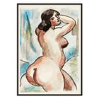 Expressionist artwork of a female nude by Carl Newman in watercolor style. Poster of a woman in a nude pose with vibrant colors by artist Carl Newman titled Female Nude.