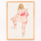 Watercolor sketch of a nude figure by Auguste Rodin titled Study of Nude. Poster of a watercolor sketch featuring a nude woman with one leg raised by Auguste Rodin titled Study of Nude