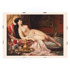 Sleeping Beauty by Anonymous features a reclining woman surrounded by luxurious fabrics and florals. Poster of the artwork Sleeping beauty depicting a reclining woman draped in fabric surrounded by flowers and ornate objects.
