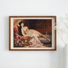 Sleeping Beauty by Anonymous features a reclining woman surrounded by luxurious fabrics and florals. Poster of the artwork Sleeping beauty depicting a reclining woman draped in fabric surrounded by flowers and ornate objects.