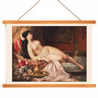 Sleeping Beauty by Anonymous features a reclining woman surrounded by luxurious fabrics and florals. Poster of the artwork Sleeping beauty depicting a reclining woman draped in fabric surrounded by flowers and ornate objects.