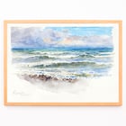 Seascape painting at Pwllheli North Wales by George Elbert Burr shows waves and clouds. Seaside landscape with waves at Pwllheli N Wales by George Elbert Burr on a poster.