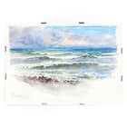 Seascape painting at Pwllheli North Wales by George Elbert Burr shows waves and clouds. Seaside landscape with waves at Pwllheli N Wales by George Elbert Burr on a poster.