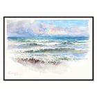 Seascape painting at Pwllheli North Wales by George Elbert Burr shows waves and clouds. Seaside landscape with waves at Pwllheli N Wales by George Elbert Burr on a poster.