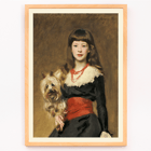 Portrait of a girl with a dog by John Singer Sargent in Miss Beatrice Townsend Poster featuring Miss Beatrice Townsend by John Singer Sargent depicting a young girl with a dog in elegant attire and a red sash.