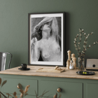 Nude Study by Gari Melchers painting of a woman with arm raised. Poster of the artwork titled Nude Study by Gari Melchers depicting a nude figure with an arm covering part of the face in a detailed brushstroke style.