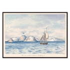 Painting of a sailing ship near snowy mountains in View West of Lout Harbour Spitzberger by Charles Hamilton Smith Poster of a painting titled View West of Lout Harbour; Spitzberger by Charles Hamilton Smith shows a sailboat and icy mountains in the background