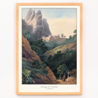 Painting of Hermitage of St. Trinidad at Montserrat by Charles Hamilton Smith Poster showing Hermitage of St. Trinidad Montserrat by Charles Hamilton Smith features a mountainous landscape with lush trees and a monk.