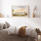 A serene landscape of rural buildings at sunset Quintel do Brula by Charles Hamilton Smith. Poster of Quintel do Brula by Charles Hamilton Smith showing a landscape with houses, trees, mountains and a colorful sky.