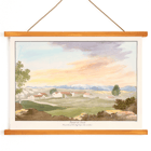 A serene landscape of rural buildings at sunset Quintel do Brula by Charles Hamilton Smith. Poster of Quintel do Brula by Charles Hamilton Smith showing a landscape with houses, trees, mountains and a colorful sky.