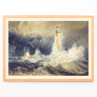 Bell Rock Lighthouse by Joseph Mallord William Turner depicting a stormy sea with towering waves and a sailboat in the distance Poster of Bell Rock Lighthouse by Joseph Mallord William Turner depicting a lighthouse amidst stormy seas and turbulent waves