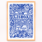 Artistic depiction of Lisbon in blue decorative azulejos by Lisbon Azulejo Blue painted tile 2 Poster featuring intricate blue and white Lisbon cityscape and ornate designs titled Lisbon Azulejo Blue painted tile 2.