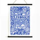 Artistic depiction of Lisbon in blue decorative azulejos by Lisbon Azulejo Blue painted tile 2 Poster featuring intricate blue and white Lisbon cityscape and ornate designs titled Lisbon Azulejo Blue painted tile 2.