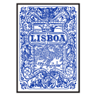 Artistic depiction of Lisbon in blue decorative azulejos by Lisbon Azulejo Blue painted tile 2 Poster featuring intricate blue and white Lisbon cityscape and ornate designs titled Lisbon Azulejo Blue painted tile 2.
