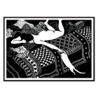 La Paresse by Félix Emile-Jean Vallotton depicts a person lounging on a patterned bed with a cat stretching beside them. Poster of a woman reclining with a cat on a patterned bed La Paresse by Félix Emile-Jean Vallotton