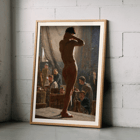 Model study in an art studio by Laurits Tuxen Poster of a model posing in an art studio with artists sketching titled Model study in Bonnats studio by Laurits Tuxen.