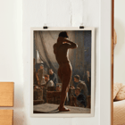 Model study in an art studio by Laurits Tuxen Poster of a model posing in an art studio with artists sketching titled Model study in Bonnats studio by Laurits Tuxen.