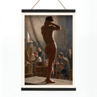 Model study in an art studio by Laurits Tuxen Poster of a model posing in an art studio with artists sketching titled Model study in Bonnats studio by Laurits Tuxen.