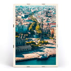 Aerial view of La Rambla in Barcelona by Mila Schön Barcelona. Poster of a vibrant aerial view of La Rambla in Barcelona showcasing the city's architecture and bustling streets