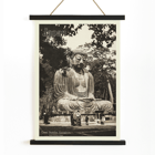 Great Buddha Kamakura by Japanese Government Railways depicting a large Buddha statue and people in Japan Japan travel poster depicting the Great Buddha in Kamakura by Japanese Government Railways with people near the statue.