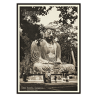 Great Buddha Kamakura by Japanese Government Railways depicting a large Buddha statue and people in Japan Japan travel poster depicting the Great Buddha in Kamakura by Japanese Government Railways with people near the statue.