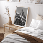 Mountain Photography with Jagged Peaks and Glacial Landscape by Vittorio Sell Aiguille calcaire à la rencontre des glaciers de Baltoro et Godwin-Austen Poster of a jagged mountain peak with snow from the artwork Aiguille calcaire à la rencontre des glaciers de Baltoro et Godwin-Austen by Vittorio Sell