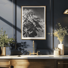 Black and white photograph of K2 western slope by Vittorio Sella Poster of the west face of K2 by Vittorio Sella showing the snow-covered mountain peak in black and white photography.