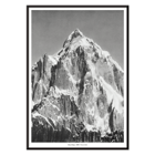 Mount Paitju towering with snow and rugged terrain photo by Vittorio Sella. Poster of Le mont Paitju, vue prise du Baltoro by Vittorio Sella showing a towering snow-covered mountain.