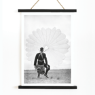 Air force parachuter landing by Ray Olsen Poster of an air force parachuter standing on ground with deployed parachute by Ray Olsen titled Air force parachuter