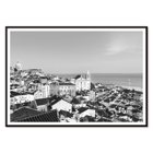 Black and white landscape of Alfama Lisbon Old City by artist Alfama Lisbon Poster of Lisbon's Alfama district with a view of traditional buildings and the Tagus River by Alfama Lisbon Old City Landscape Black & White Picture