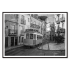 Lisbon Tramway 28 by Black & White Picture showing historic tram in Lisbon street scene Poster featuring Lisbon Tramway 28 Black & White Picture showing the tram navigating through narrow, historic streets with cobblestone pathways.