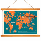 Retro aviation map art by Deutsche Lufthansa titled World Map Poster of a vibrant world map with planes ships and landmarks titled Deutsche Lufthansa World Map by Anonymous.